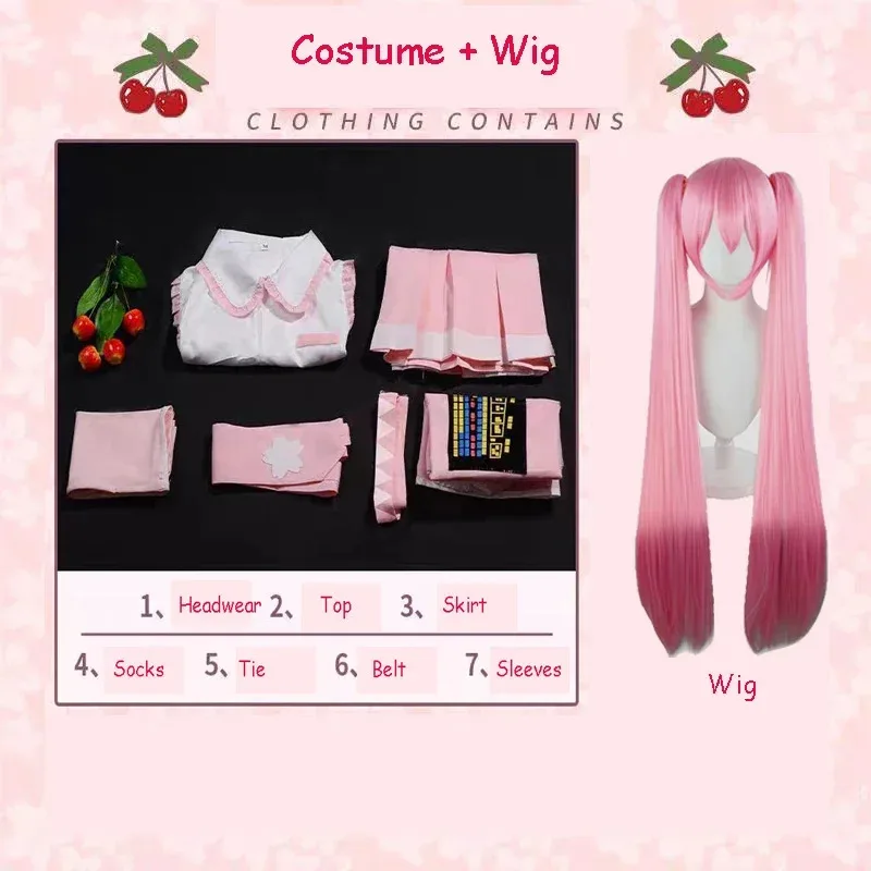 CyAnime Pink Miku Cosplay Costume Suit Sakura Miku Wig JK Skirt Uniform Cherry Miku Cosplay Halloween Party Dress Accessories view 6