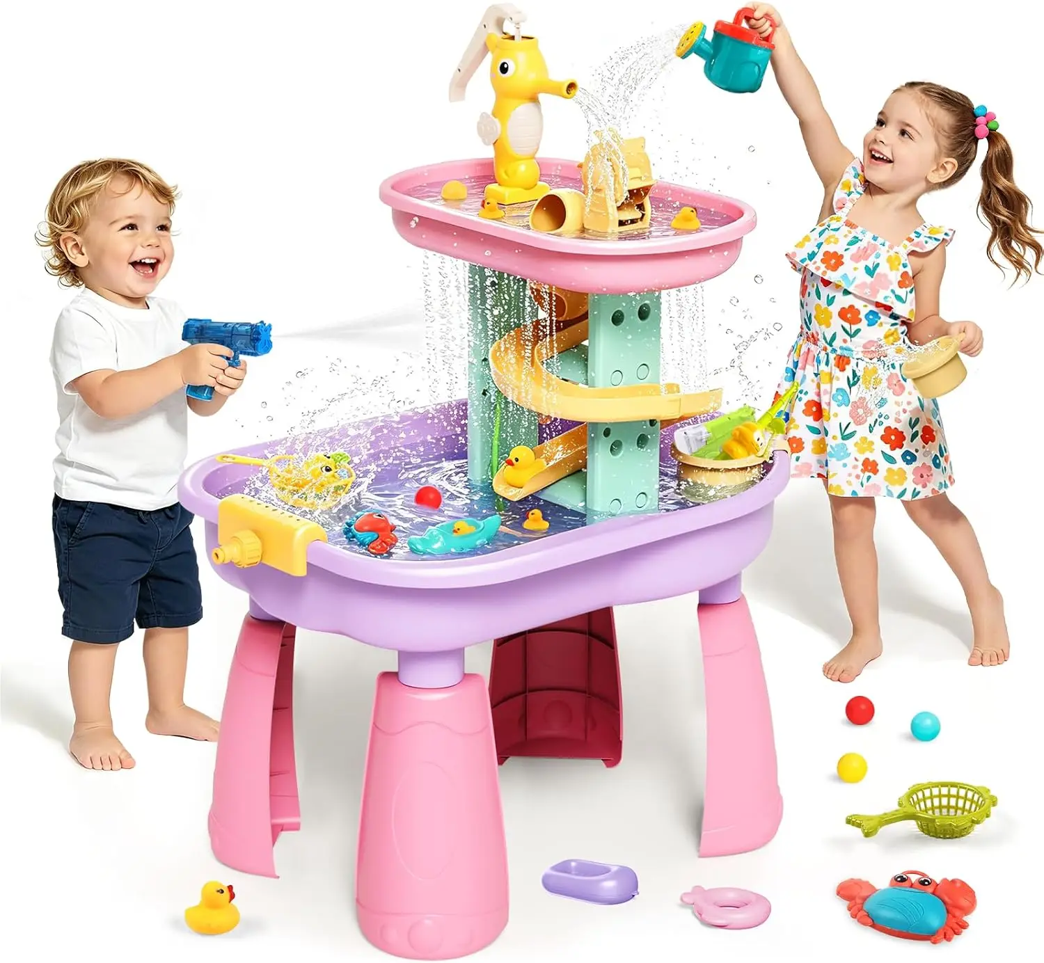 

Kids Water Table with 28 Accessories, Sand & Water Play Table for Toddlers 3-8, Outdoor Sensory Toy