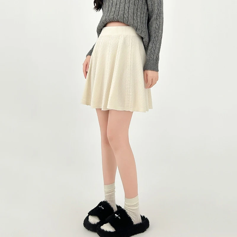Outono inverno mini saia de malha feminina 2025 coreano cintura alta uma linha saias para mulher estilo preppy cinza saia plissada senhoras