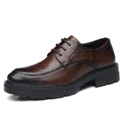 Zapatos de tacón de 5 8 10 Cm para hombre, zapatos de vestir de cuero de vaca informales a la moda, zapatos de boda con plataforma transpirables británicos para novio