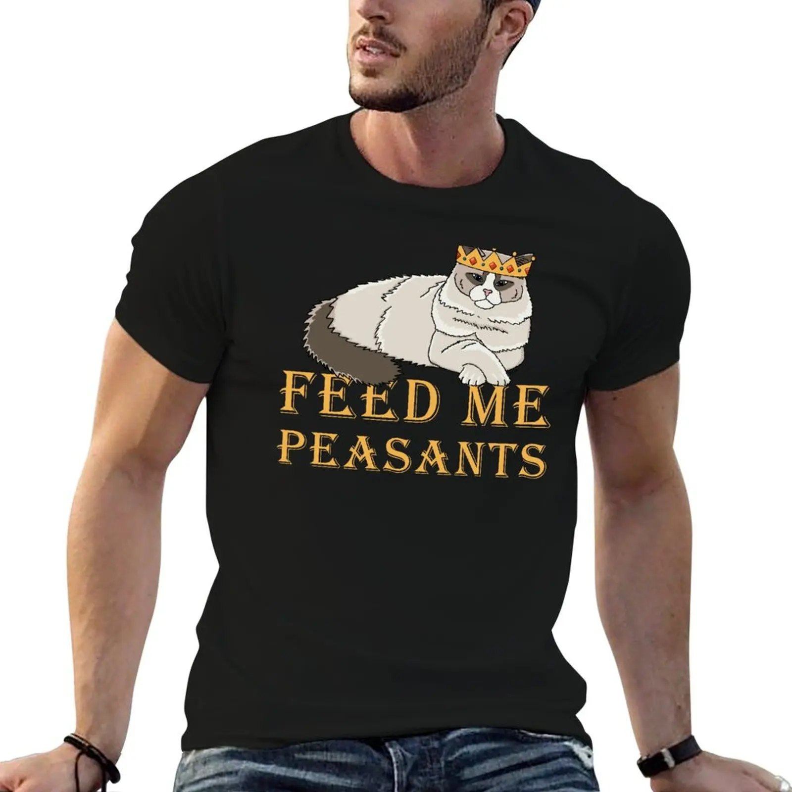 Feed Me Peasants - Royal Ragdoll Cat - Ragdoll Cat in Crown T-Shirt Casual Basic Short Sleeve T-Shirt