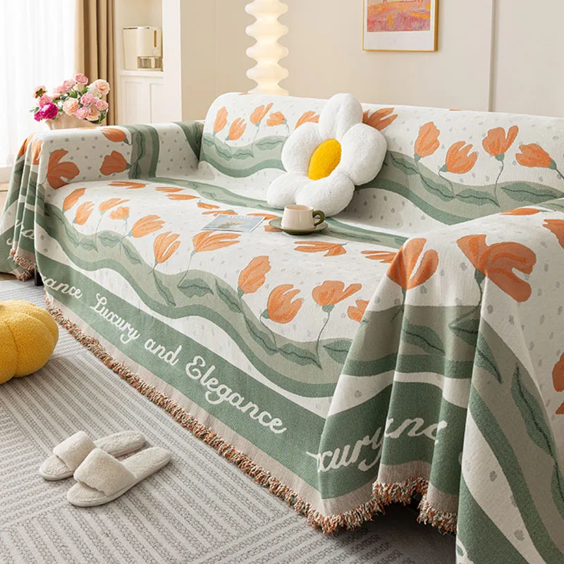 

Полотенце для дивана с принтом сельского тюльпана и кисточками, мягкий чехол для дивана Chenier для гостиной, многофункциональная подушка для сиденья «все включено»