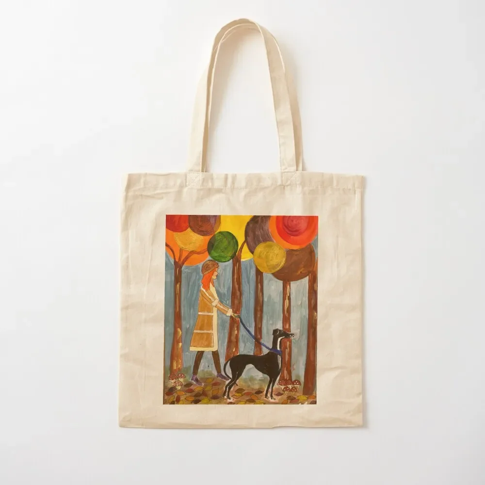 The girl and the greyhound, Autumn Tote Bag foldable reusable bag Cloth bag Large bags for women