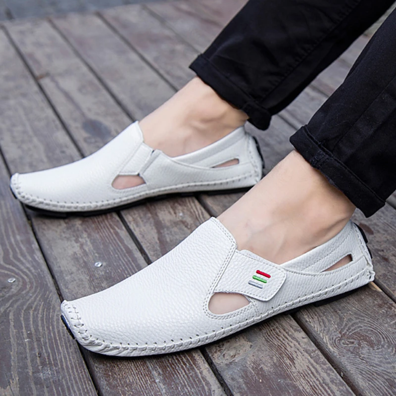 2024 New Men's Casual Shoes Genuine Leather Handmade Men Loafers Fashion Breathable Walking Shoes Slip On Soft Men Driving Shoes