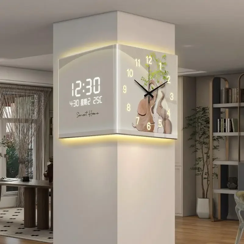 Green plants, creative living room, perpetual calendar, electronic clock, wall lamp, dining room corner mural lamp