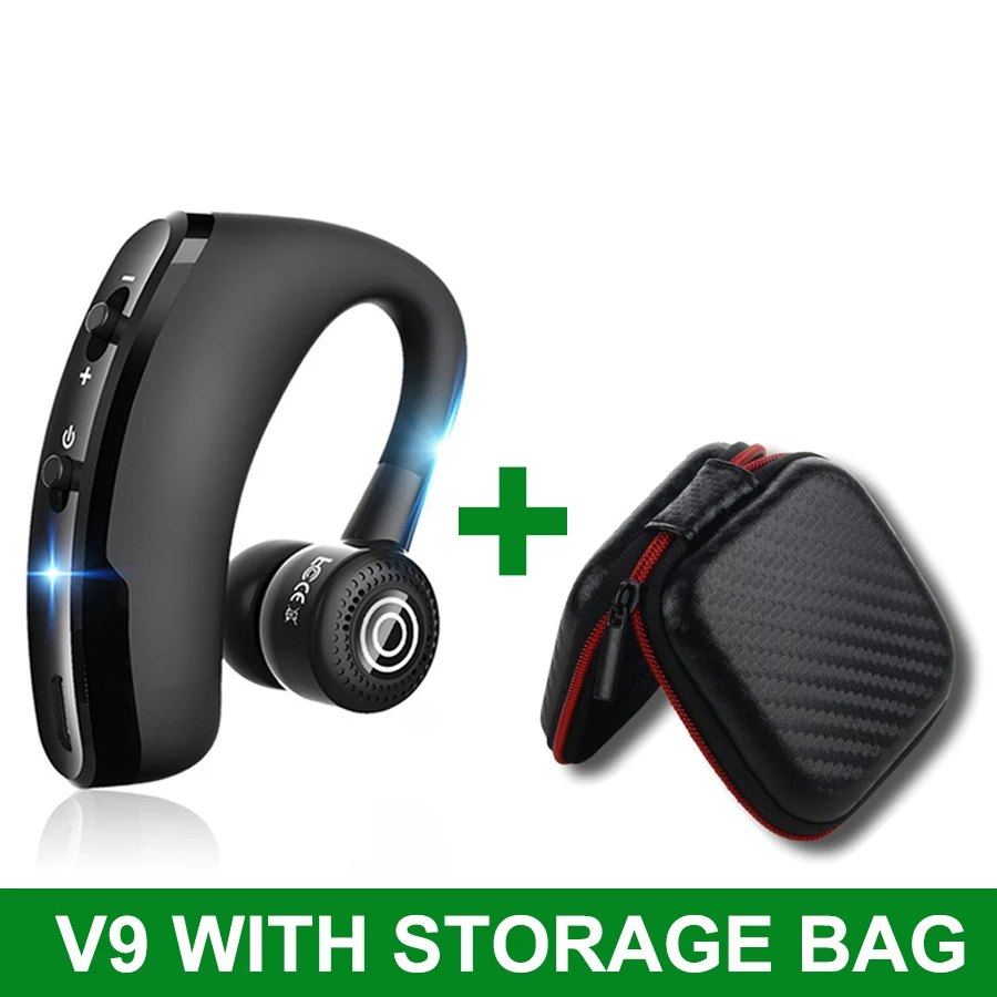 Nieuwe V8/V9 zakelijke Bluetooth-headset stereo HD draadloze hoofdtelefoon Auto handsfree oortelefoon met HD-microfoon voor iPhone Samsung Huawei