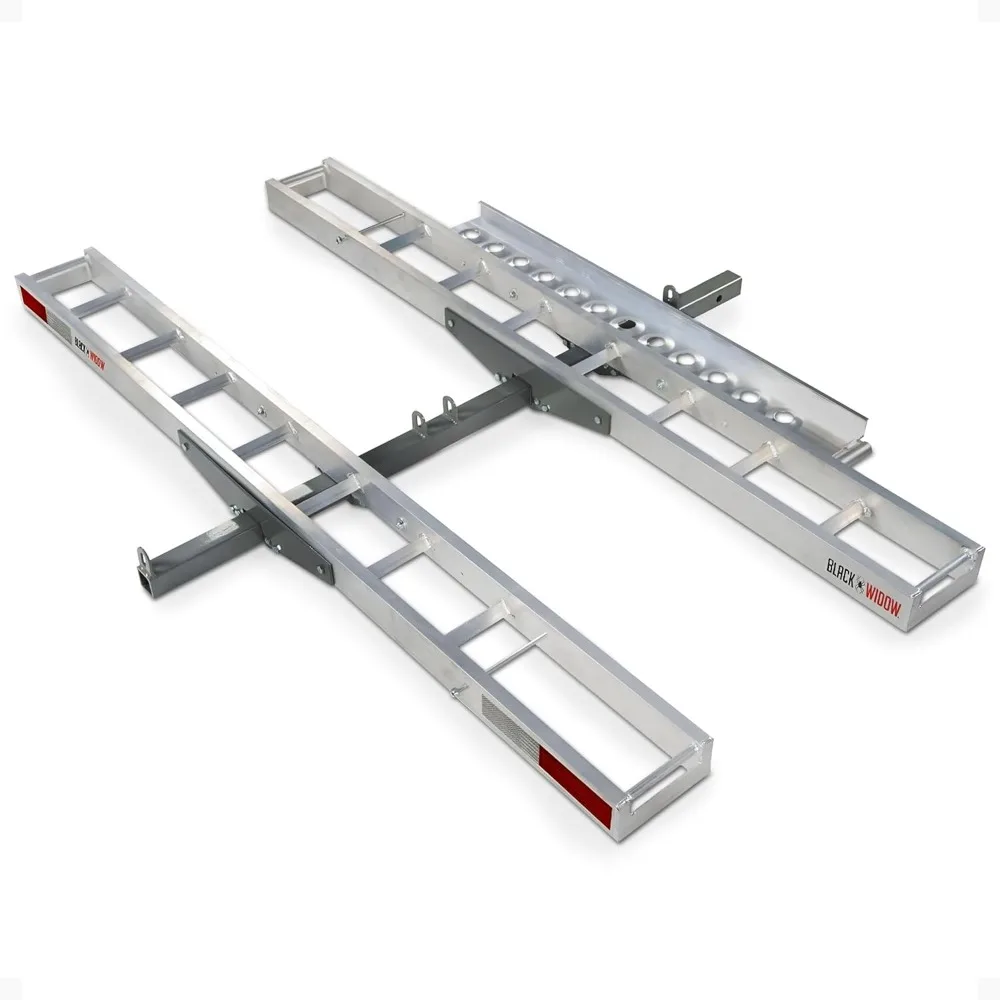 

Double Motorcycle Bike Hitch Carrier with Loading Ramp, 600 Lbs Capacity, Metallic - Heavy-Duty Aluminum Hauler and Platform fo