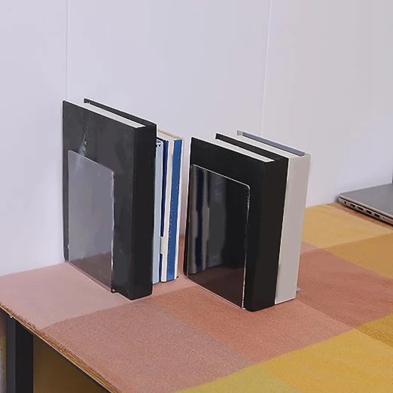 8 PCS Bookends Bookshelf Transparent Acrylic L-Shaped Bookend Picture Book Album Compartment Board Storage Book Clip