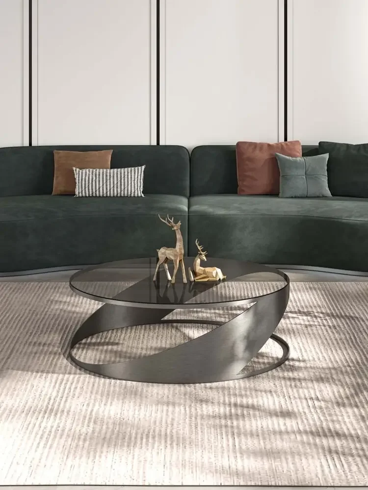 Italian minimalist coffee table round toughened glass creative personality iron art furniture living room simplicity