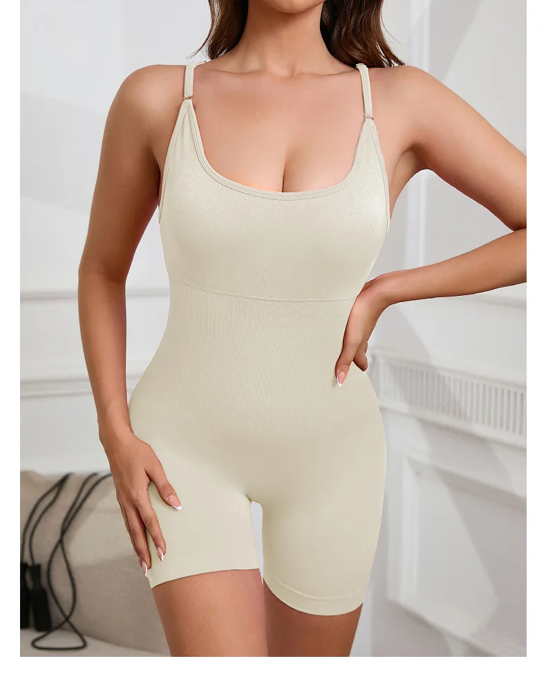 Sexy nahtloser pfirsichfarbener Hüft-Yoga-Overall – schnell trocknender, dehnbarer Strickstoff, abnehmbare Polster, gestreiftes Design, schmale Passform für Frauen – Detail 5