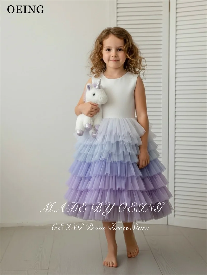 OEING Sweet A-Line Flower Girl Dresses Princess Ombre Heart Cut-out Bow Birthday Wedding Party Dress Princess Dress Customized