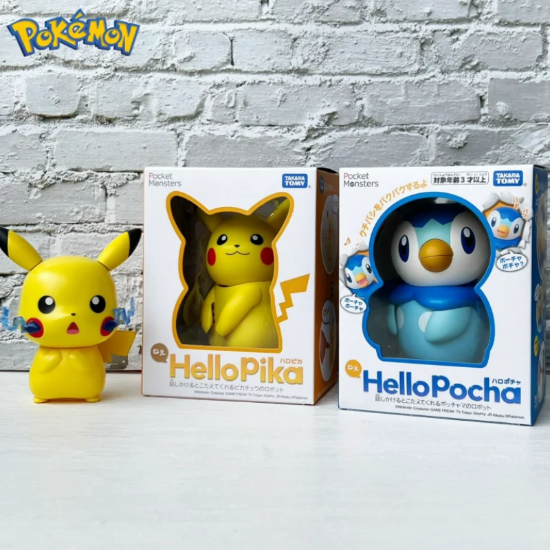 Quente takara tomy pokemon figura olá pika olá pocha olá vui pikachu piplup eevee robô responde presentes de voz crianças brinquedos