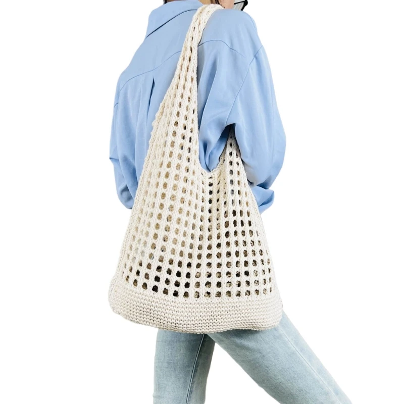 

Shoulder Bag Hollow Out Tote Fashion Crochet Knitted Beach Bag for Girl Women Solid Color Versatile Shopping Bags