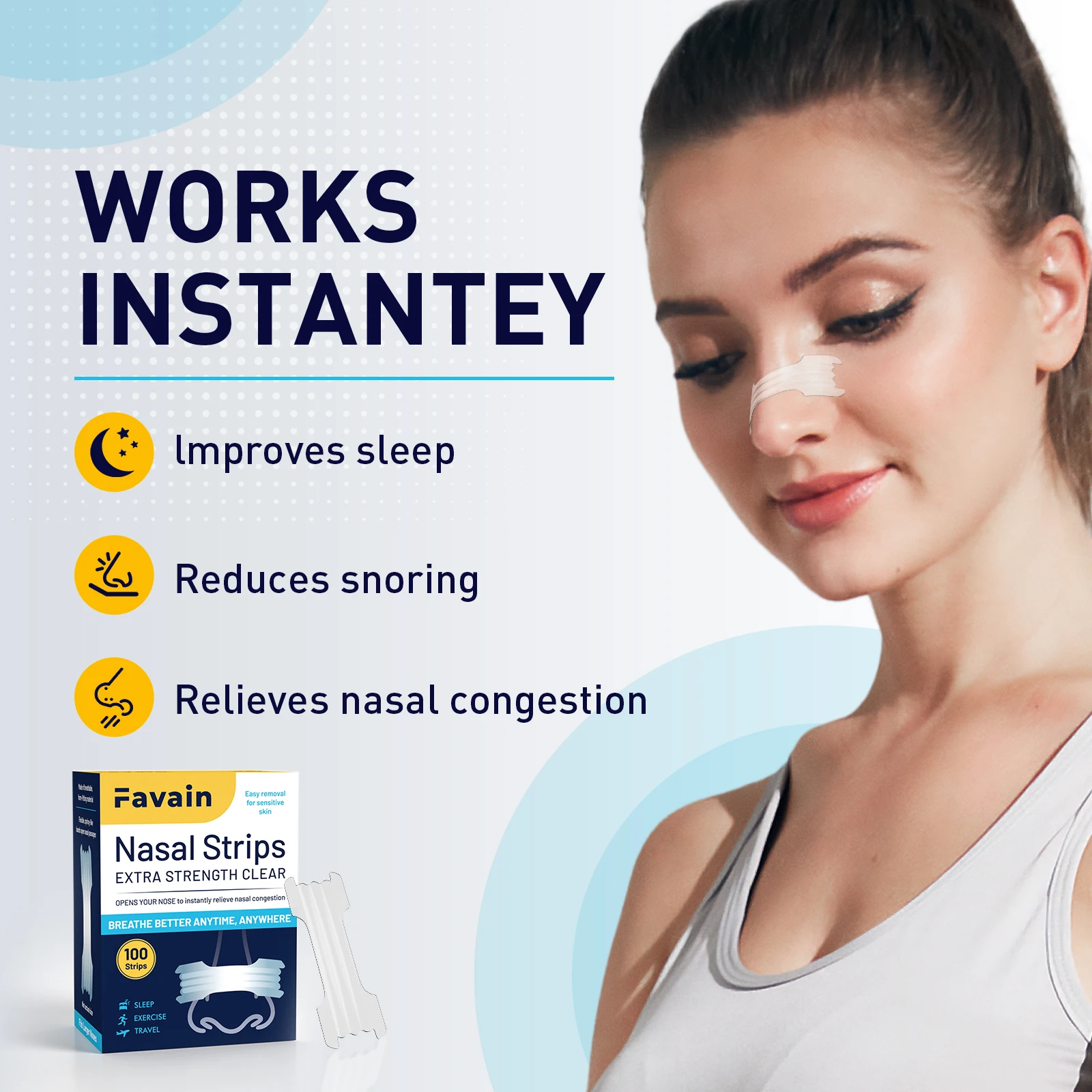 Nasal Strips Anti Snoring Nose Strips Extra Strength Clear Sensitive Skin 100 Strips Drug Free Nasal Congestion Relief Sleep Aid
