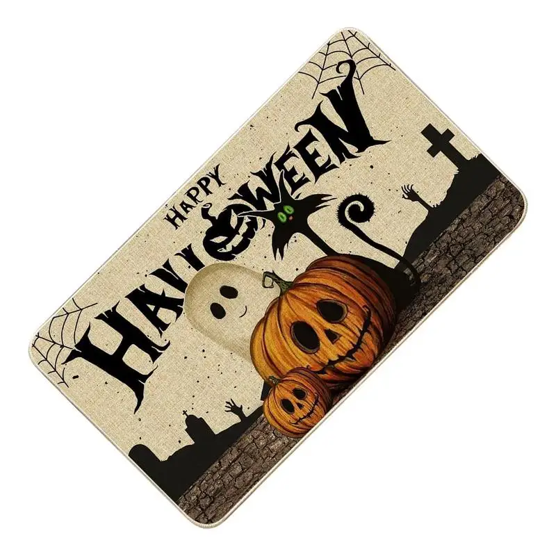 Halloween Front Door Mat Indoor Entrance Rug Seasonal Halloween Holiday Absorbent Mat 16x24 Inch Pumpkin Decorative Rug For