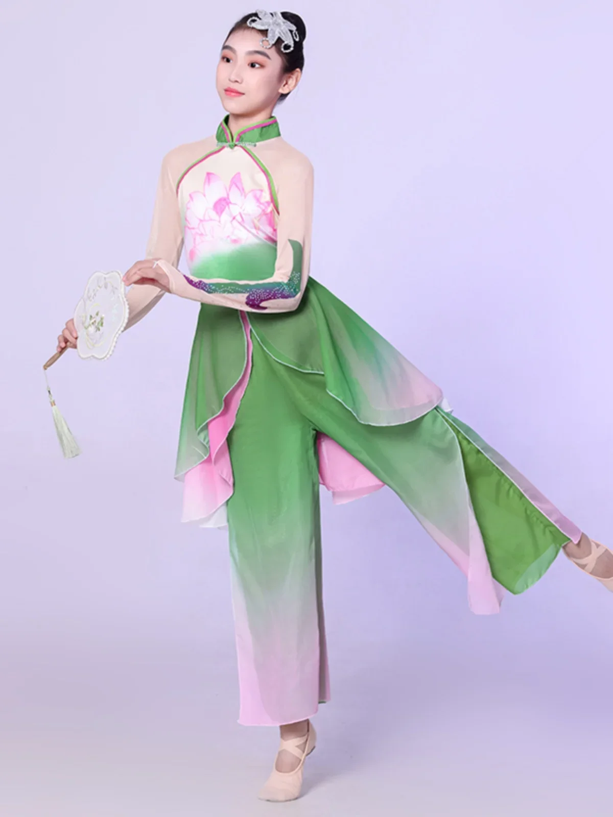 Lotus Chinese Dance Costume Classical Dance Costume Girl Floating Yangge Fan Umbrella Dance Performance Clothes Girls