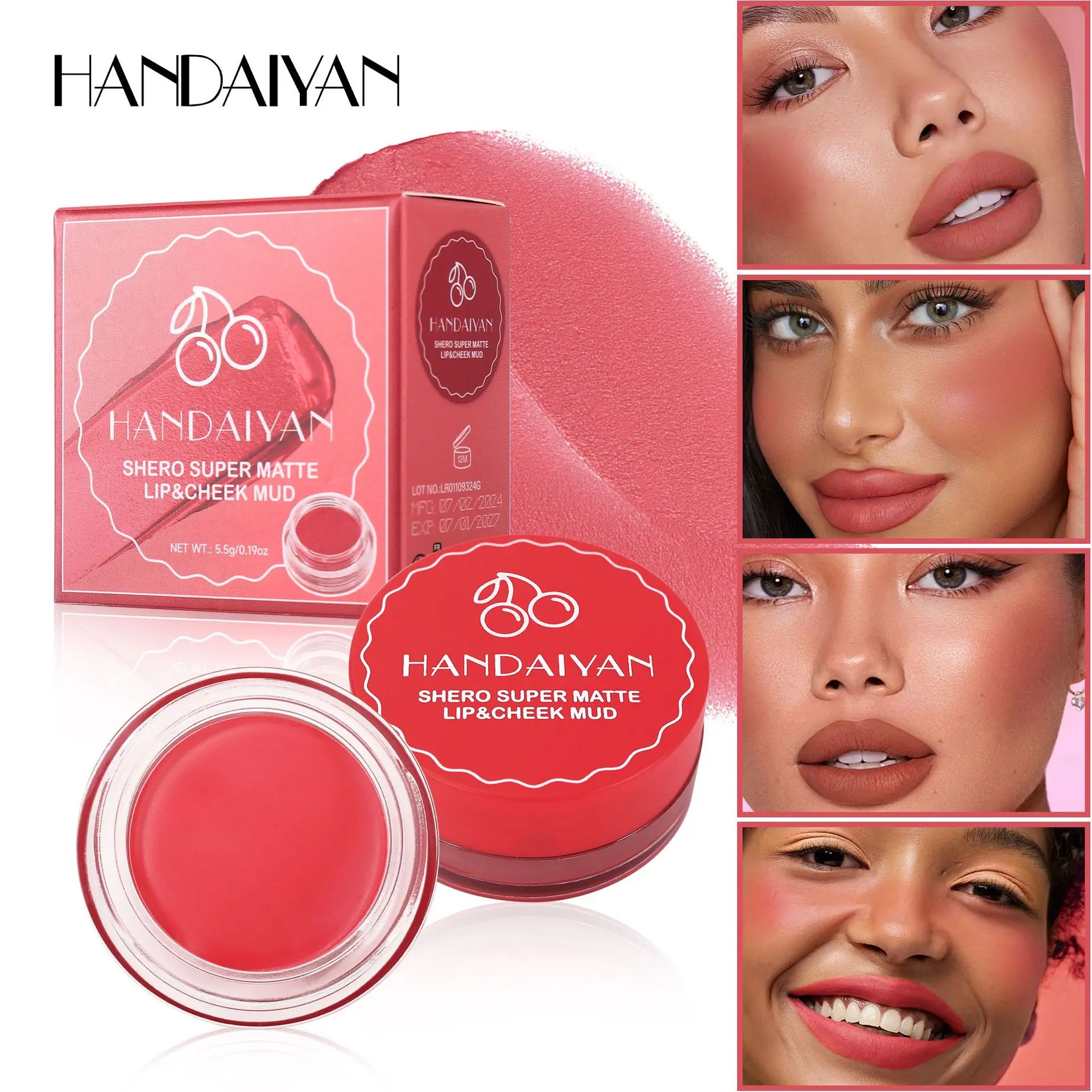 Premium Waterproof Matte Lip Mud Jar Lipstick Cheek Tint Long Lasting Easy Glide Smooth Velvet Finish Hydrating Lipgloss