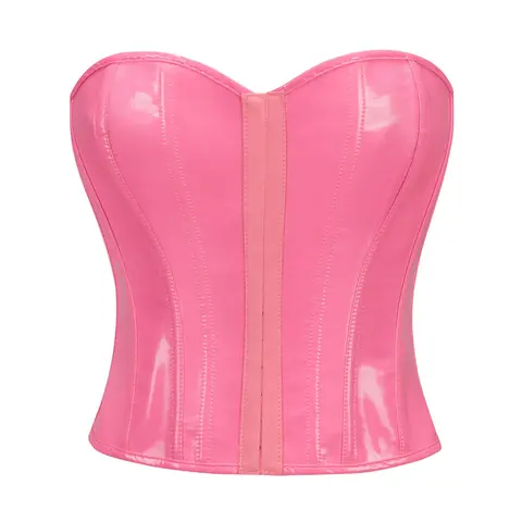 Fashion PU Leather Overbust Corset Top Women Simple Vintage Elegant Pink Bustier Summer Strapless Backless Camisole Top