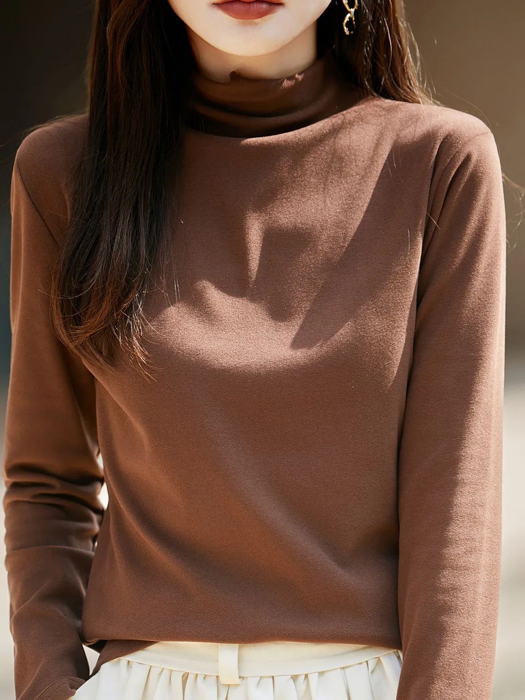 Double-Sided Velvet Half-High Collar Women's Base Shirt Mid-Leg Warm Cozy Skin-Friendly Overhead Autumn Winter Fashionable In...