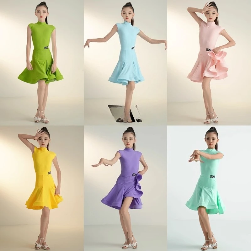 Abito da ballo standard nazionale per bambini in molti colori, concorso per ragazze, abito da ballo latino, costume da spettacolo per bambini