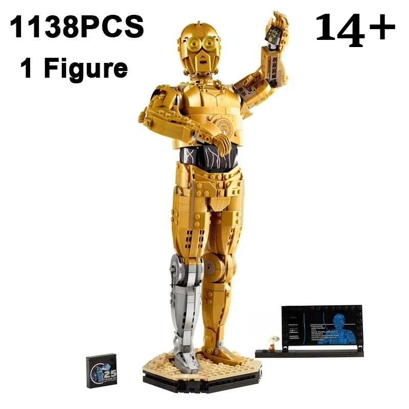

1138 шт., космическая война, золотые C-3PO, строительные блоки робота с 1 фигуркой, строительные кирпичи, игрушки, подарок для детей и взрослых