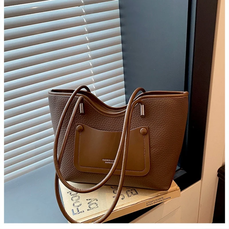 Solid Color PU Leather Women's Handbag, Versatile Korean Single Shoulder Underarm Bag, Temperament Tote Bag for Women Daily Use
