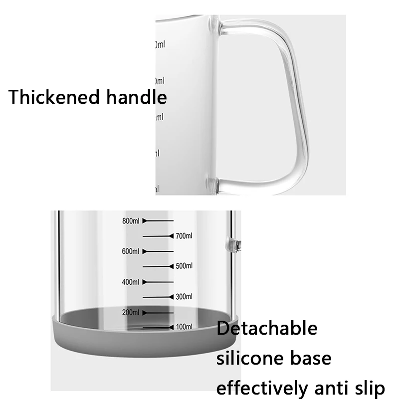 YWDL 1/1.5L Glass Measuring Cup With Handle Large Capacity Kitchen Baking Cup With Anti Slip Pad Mixing Cup Tool