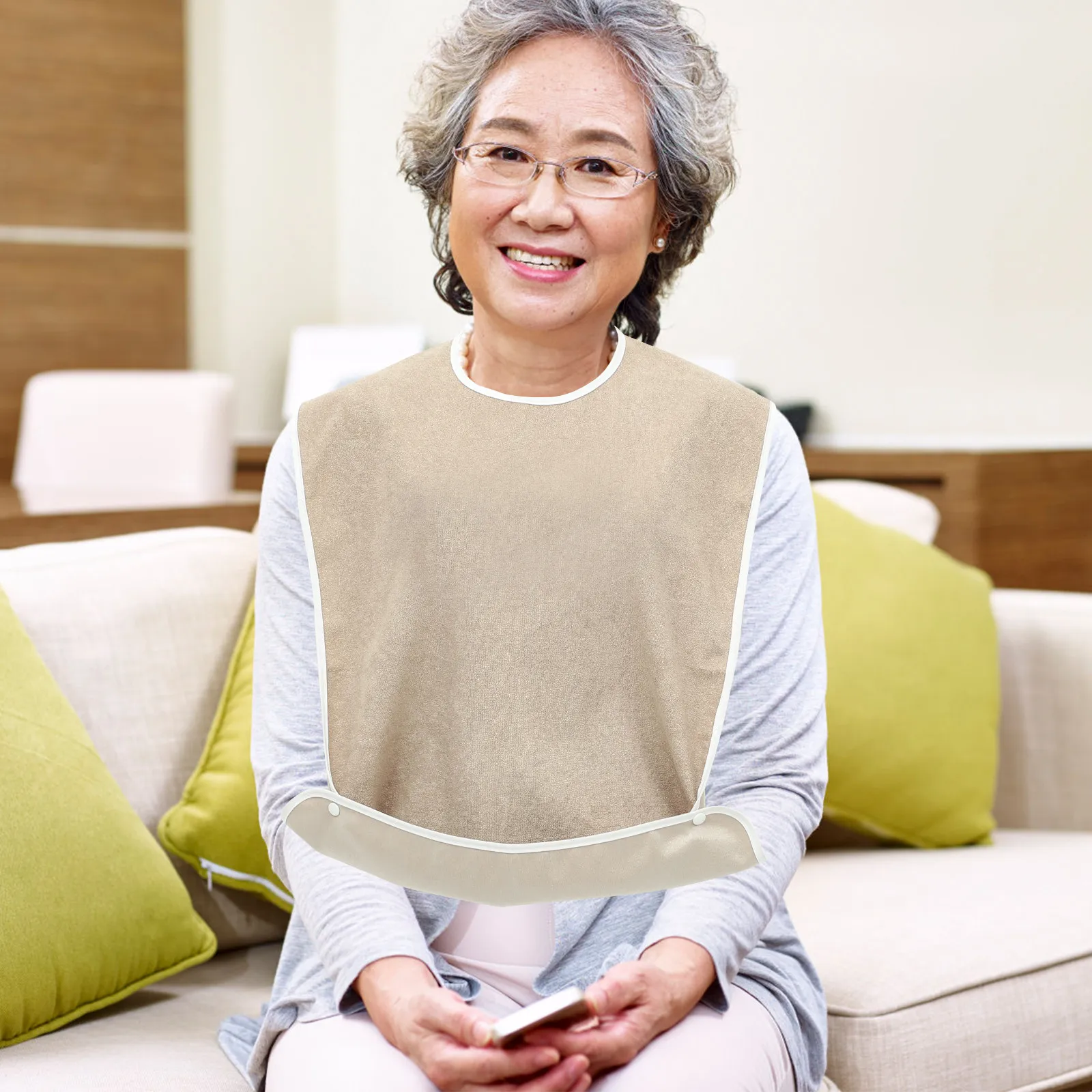 Heavy Duty Waterproof Adults Eating Bib for Bedridden Or Dexterity Impaired Users Reusable Protective Dining Apron Elderly Meal