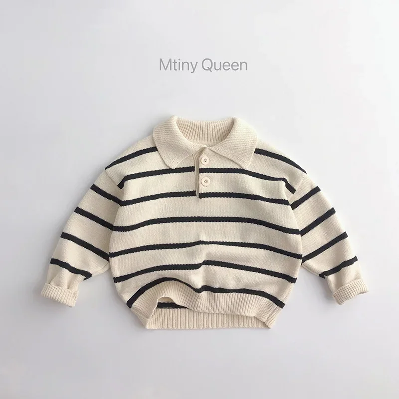 

Children's Striped Sweater Spring And Autumn Turtleneck Pullover Sweater Boys And Girls Sunny Cotton Sweater Winter Baby Clothes