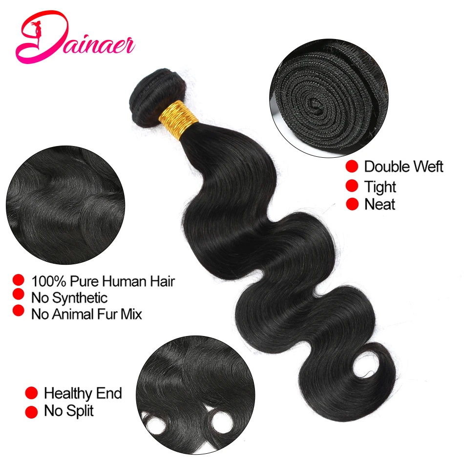 Extensions de cheveux humains indiens Body Wave pour femmes, 100% cheveux naturels Remy, extrémités optiques, 4 faisceaux