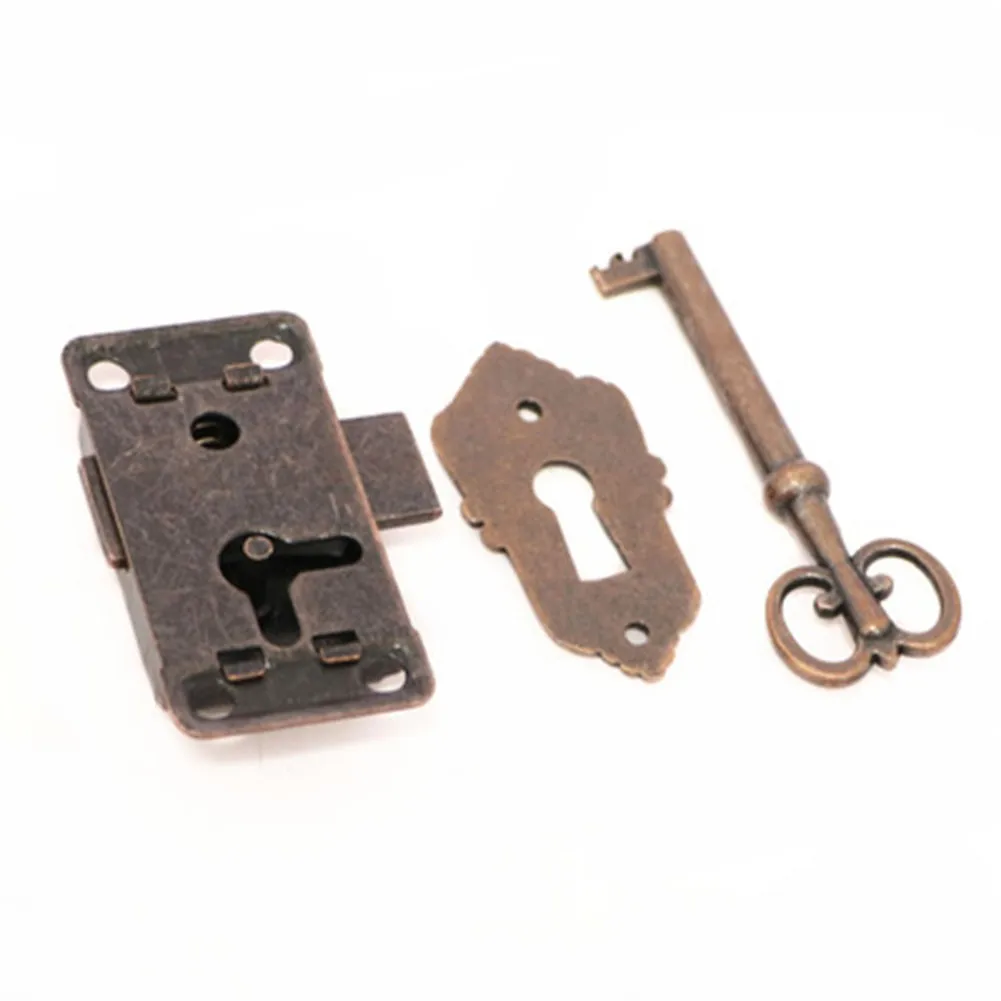 Household DIY Decoration 1Pc Antique Door Lock Wardrobe Cabinet Door Lock Set Key Drawer Jewelry Box Locks Furniture Hardware image 2