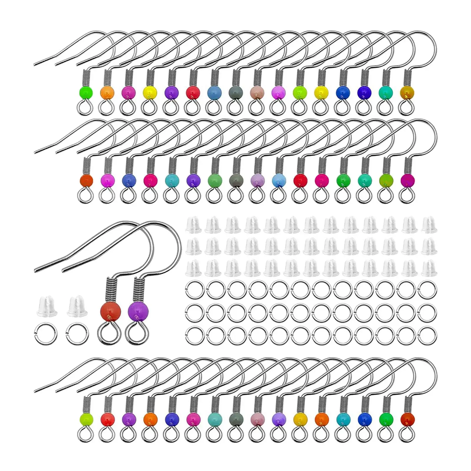 

100 Pieces Earring Hooks Earring Accessories for Women Stainless Steel with Colored Beads Back Earring Stoppers Jump Rings