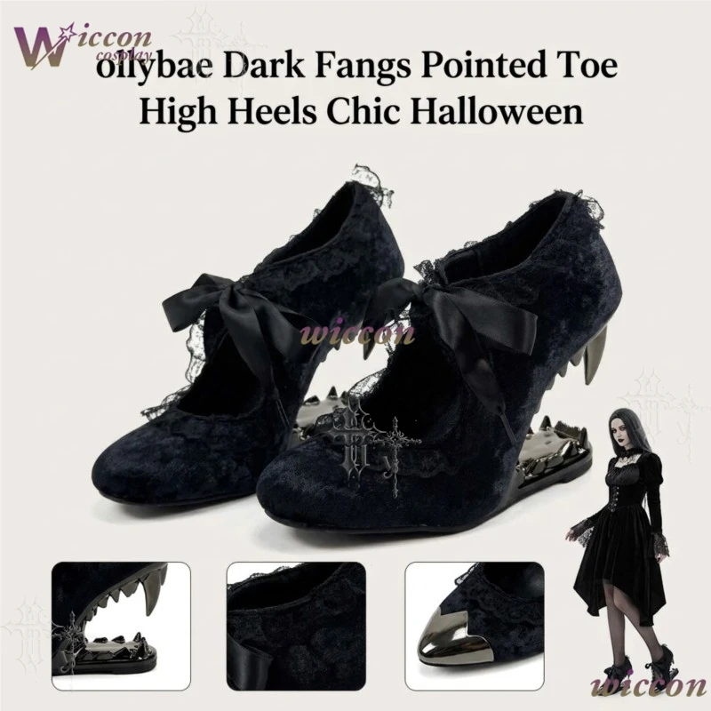 Ollybae Dark Fangs Pointed Toe High Heels Chic Niche Edgy Hot Design Women Shoes For Daily Wear Alt Fashion Pumps Halloween Cos