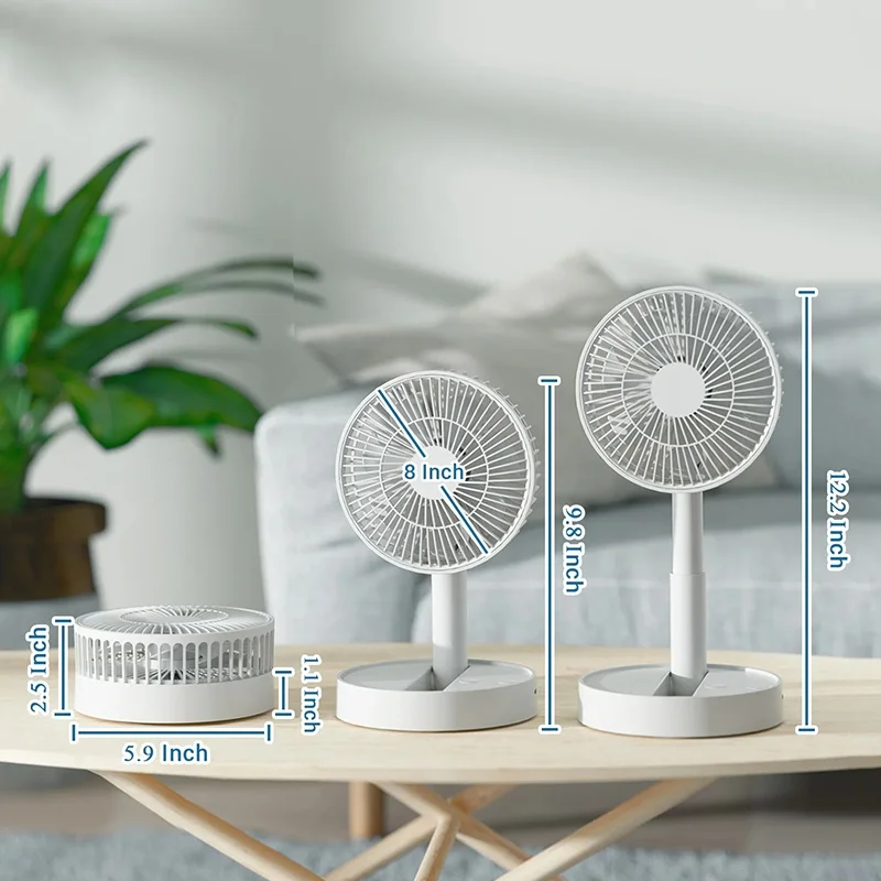 3600mAh USB Foldable Fan with 4 Speeds & Timing Battery Operated Mini Fan for Bedroom Indoor or Outdoor Table campus Fan