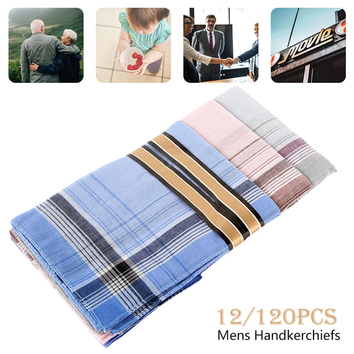 12/120Pcs Square Handkerchiefs Multicolor Plaid Stripe Pocket Towel for Men Women Wedding Party Business Classic Chest Towel