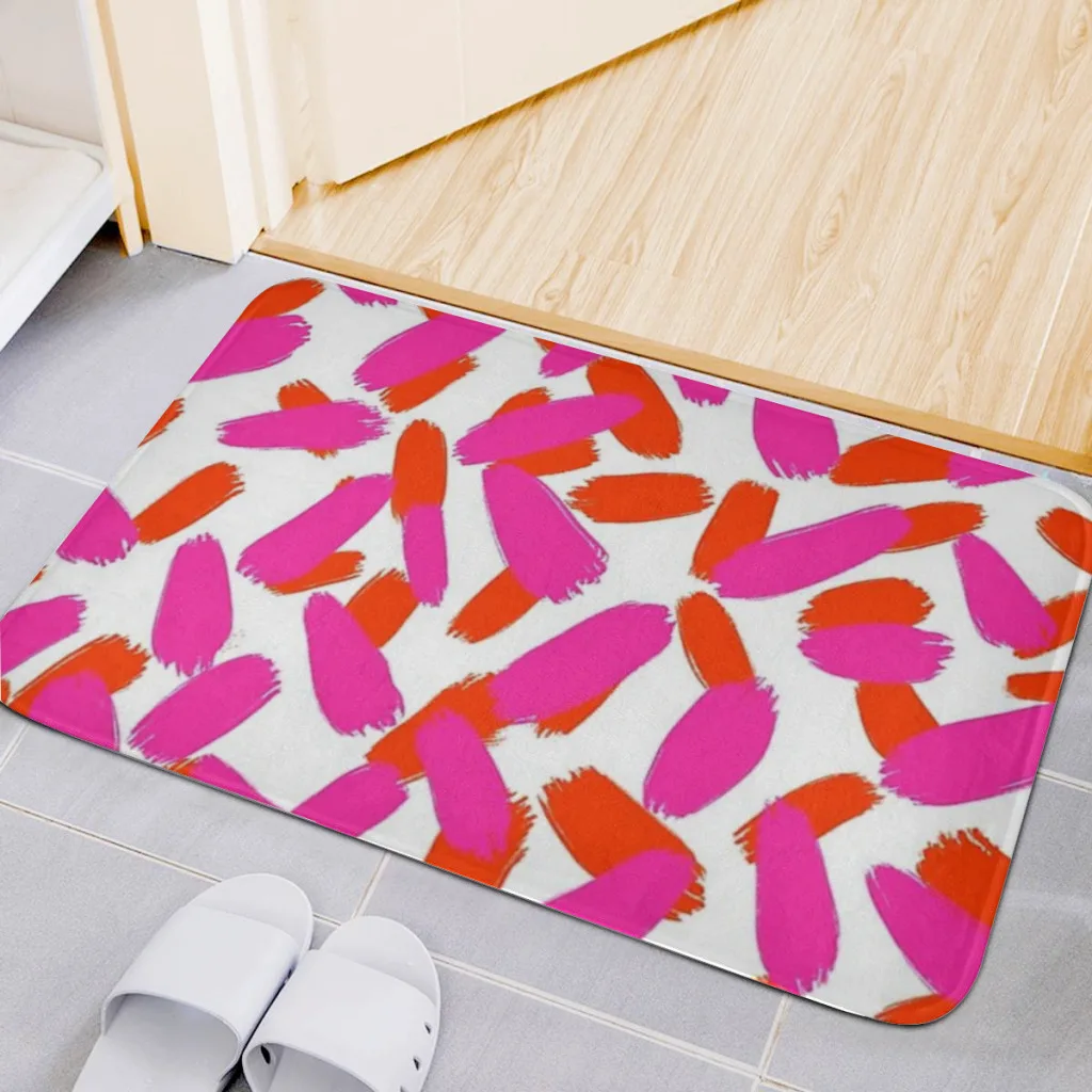 

Hot Pink and Orange Fluff Fiber Bath Mat Shower Room Rugs Chenille Bathroom Floor Mat, Toilet Absorbent Entrance Door Mat