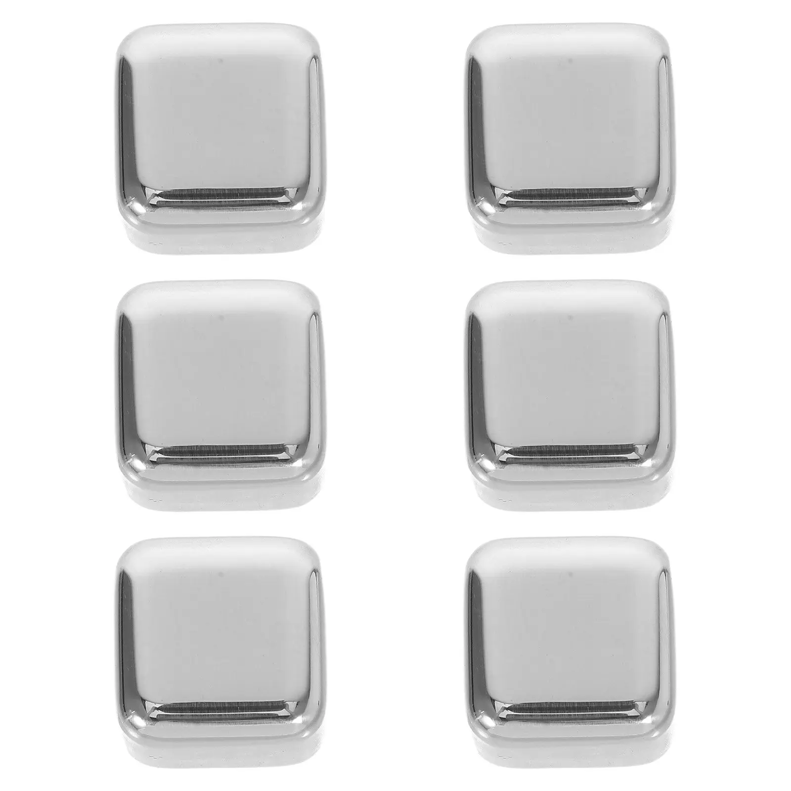 6Pcs Stainless Steel Whiskey Stones Reusable Metal Ice Cubes Wine Cooling Rocks Elegant Bar Gadget Silver Boxed