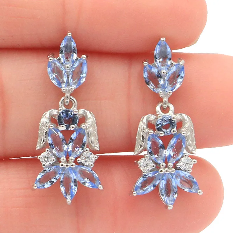 Женские серьги из твердого серебра 925 пробы Jazaz, 25x11 мм, аквамарин, лондонский синий топаз, морганит, кунцит, фиолетовый танзанит, CZ