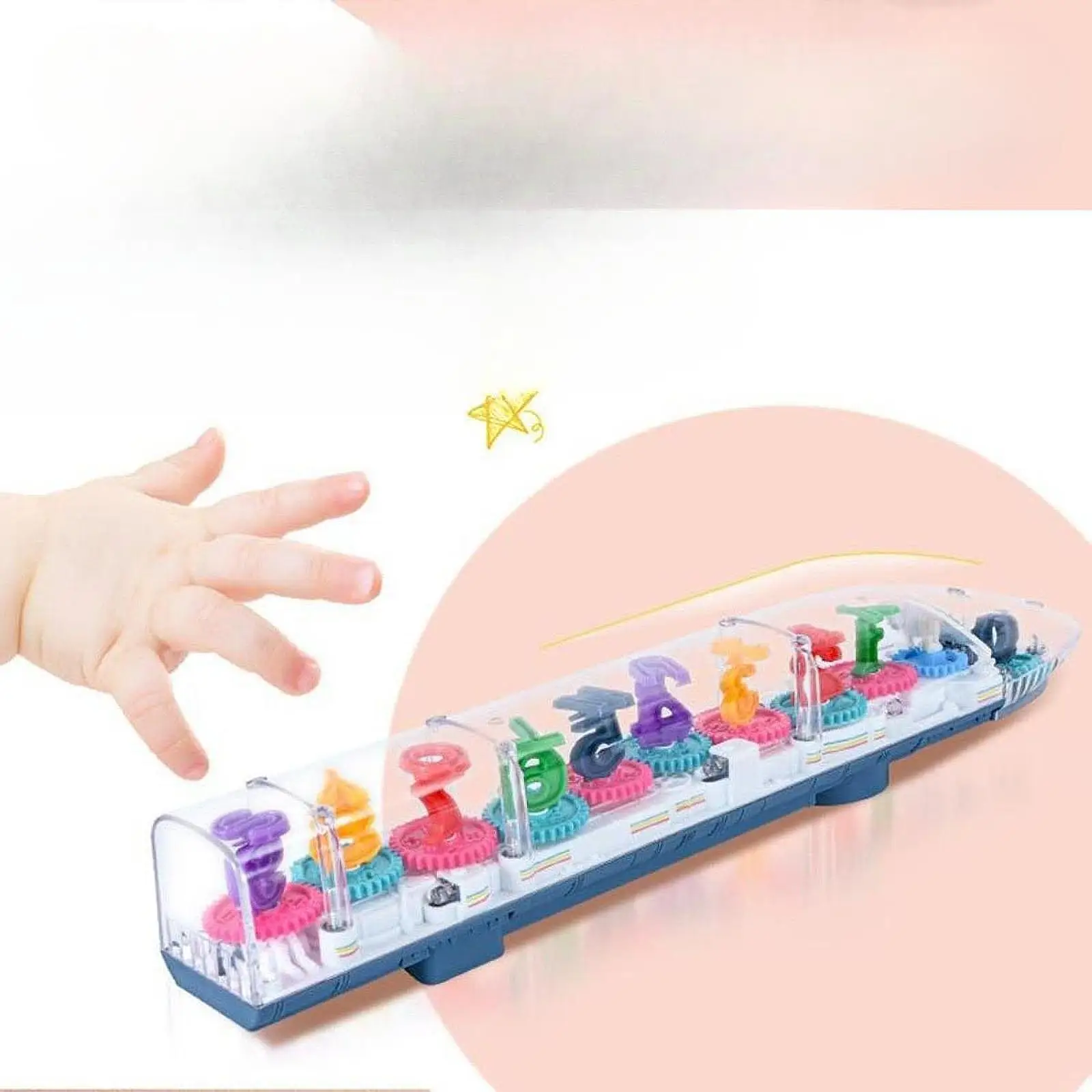 شفافة مع تروس متحركة للموسيقى، إضاءة ثلاثية الأبعاد، لعبة قطار كهربائية، لعبة قطار ثلاثية الأبعاد للأطفال والأولاد والبنات هدية #4