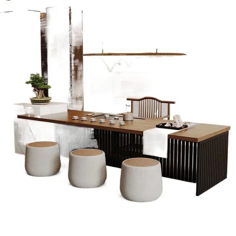 

New Chinese-style solid wood log island tea table and chair combination modern simple home living room office kung fu tea table