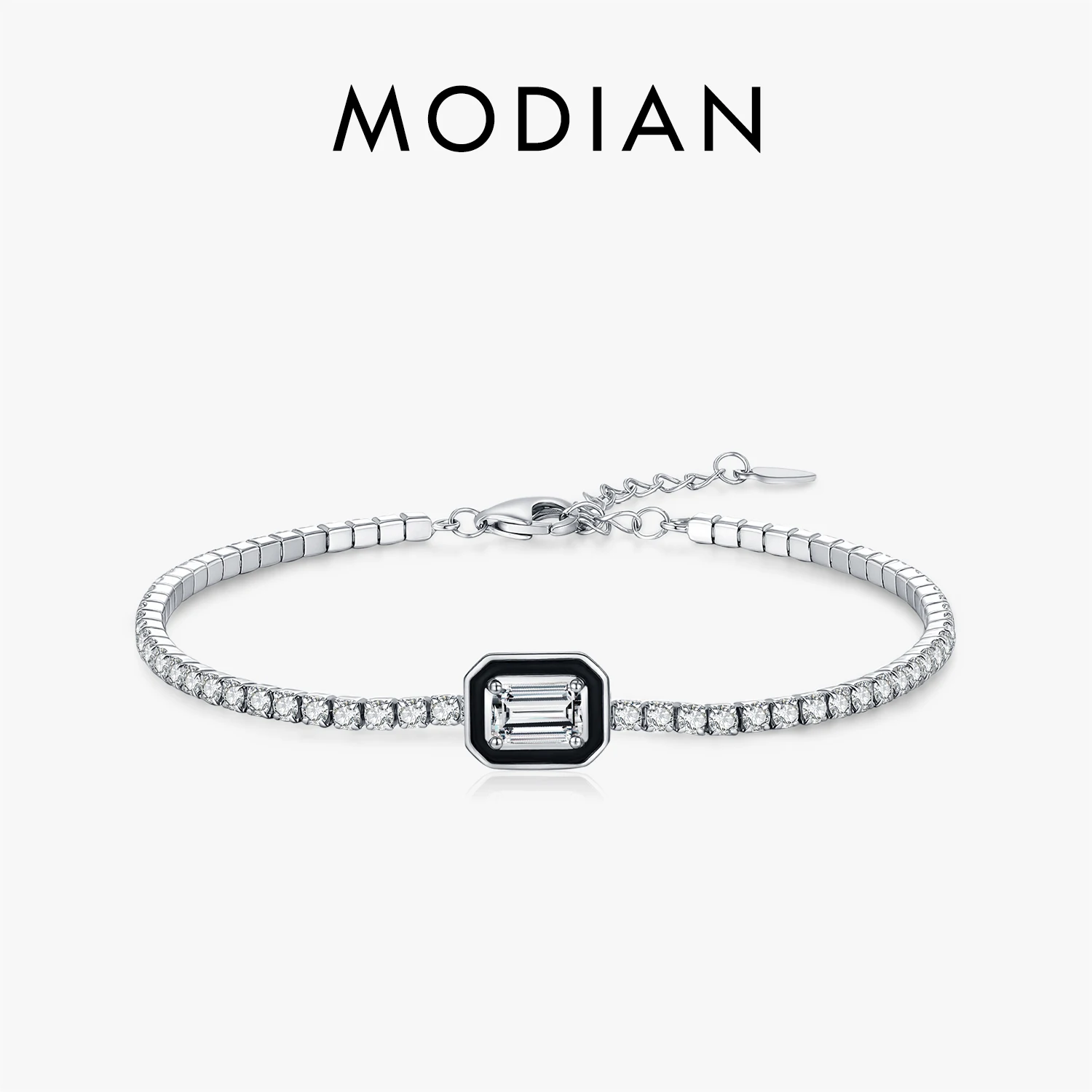 

MODIAN Exquisite Black Enamel Bracelet 925 Sterling Silver Sparkle Rectangle CZ Tennis Bracelets For Women Fine Jewelry