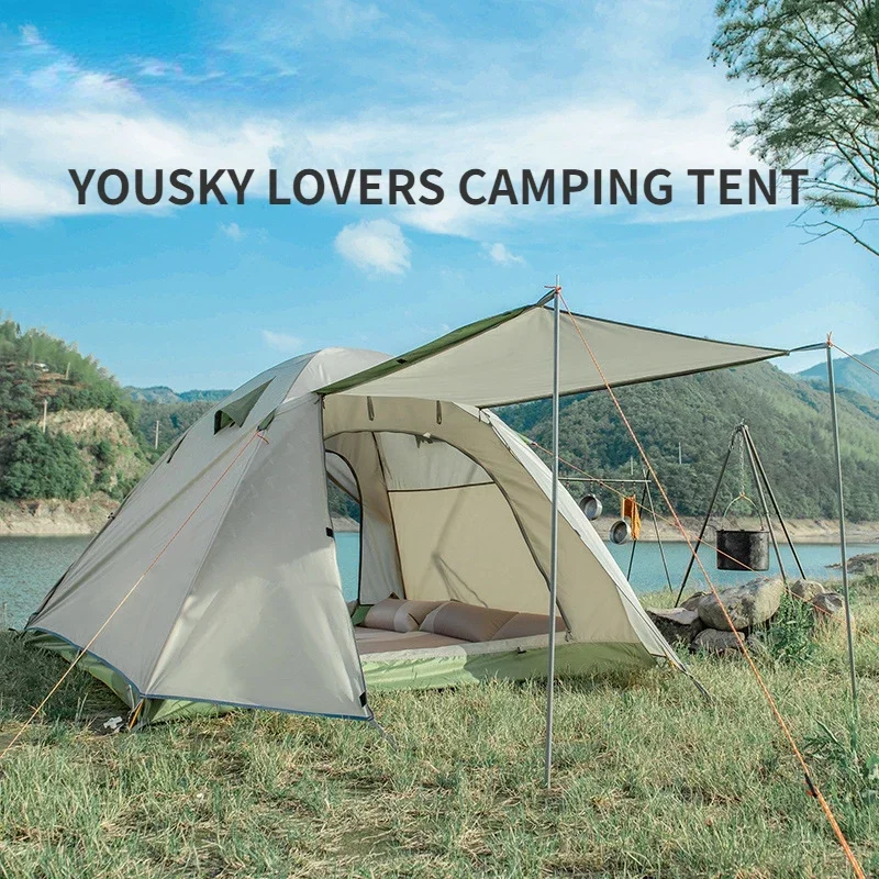 YOUSKY Outdoor Tent 2 People, Double-layer, Double Person Camping, Thickened Rainstorm Proof, Rain Proof, Lovers, Beach,Tent