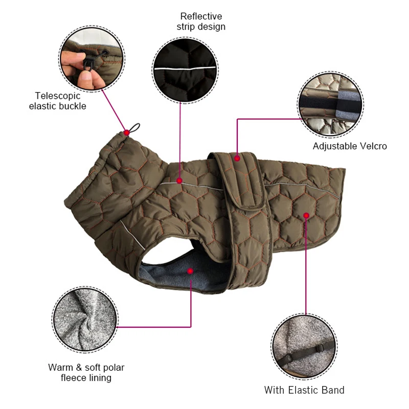 Winter Dog Clothes for Large Dogs Windproof Soft Quilted Warm Dog Jacket Adjustable Reflective Water Repellent Snow Big Dog Coat