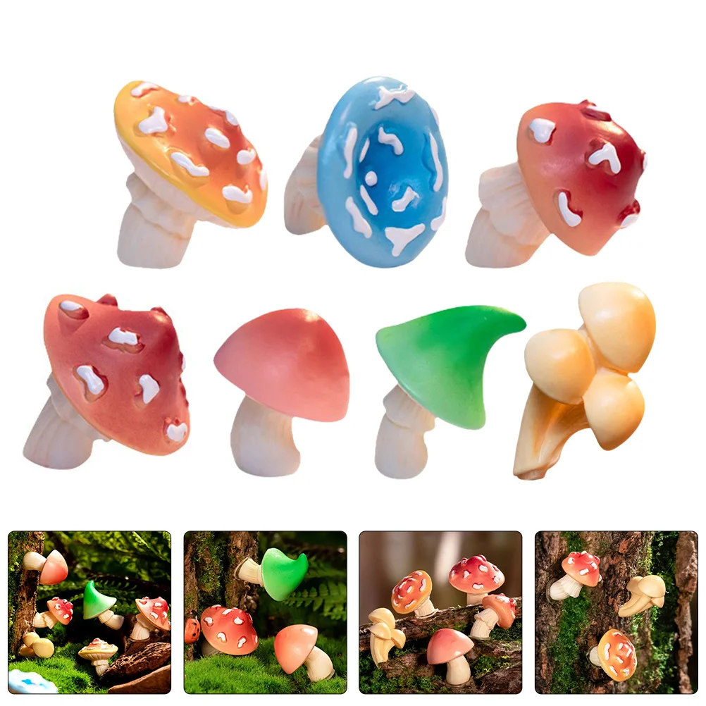 

7Pcs Mini Resin Mushrooms Mixed Styles Cute Tiny Fairy Garden Decor Bonsai Micro Landscape Craft Accessories Craft Mushrooms