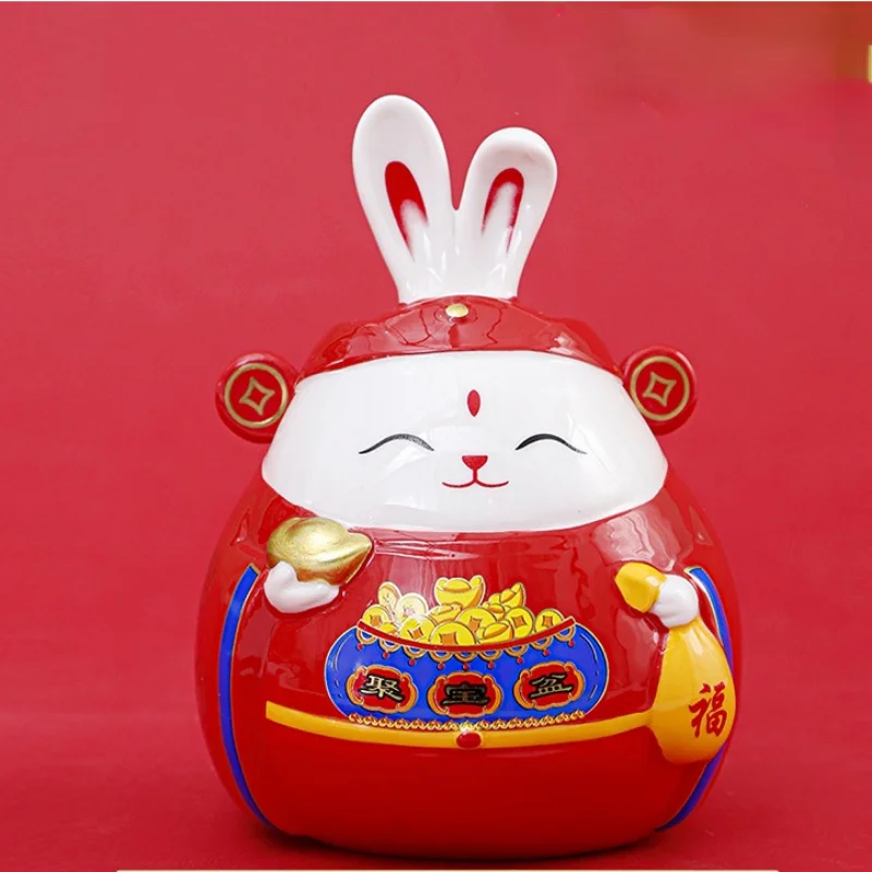 Rabbit Ornament Creative Ceramic Coin Bank Money Box Zodiac Rabbit Decorations Store Opening Gift Family Entrance Decoration