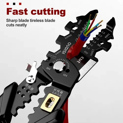 

Компактный многофункциональный инструмент для зачистки проводов из хромованадиевой стали и практичными функциями обжима для электрических работ