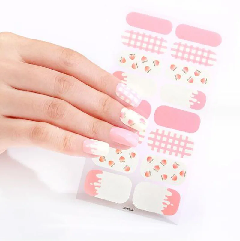 French Nail Stickers Cute Fruit Full Cover Adhesive Nail Wraps Women Salon DIY Manicure Polish Decal Decors Fake Nail Patch Tips