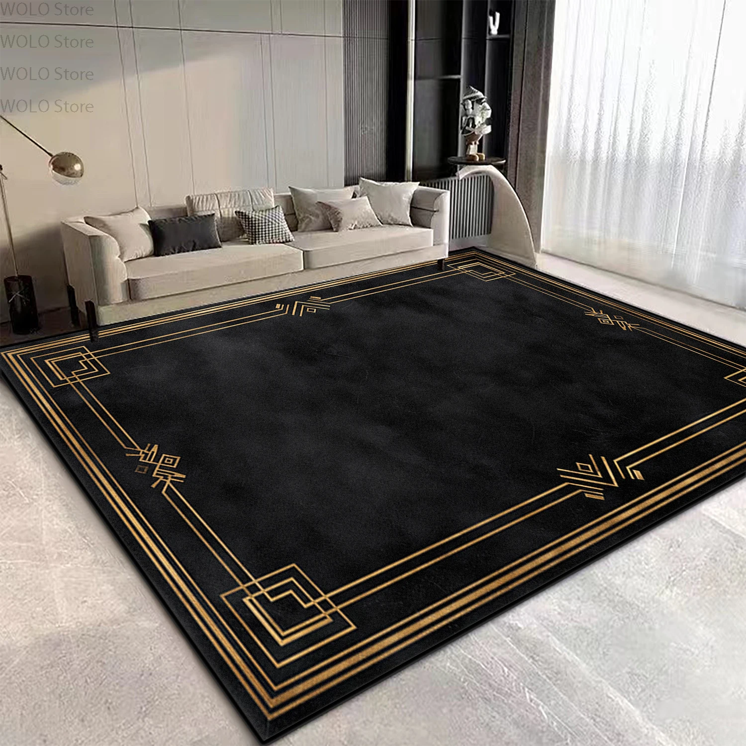 Luxury Black Golden Border Living Room Carpet Decoration Home Large Area Soft Sofa Rugs Non-slip Washable Bedroom Soft Floor Mat
