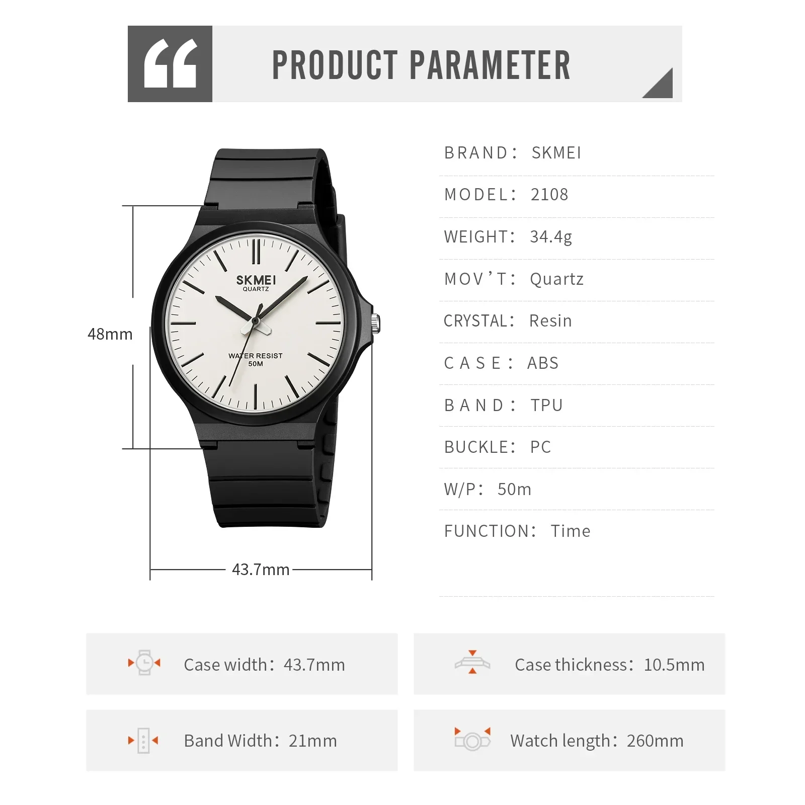 SKMEI 2108 Simple Waterproof Quartz Watch for Men Casual Mens Wristwatches Shockproof Ultra-thin Sports Clock 1419 Reloj Hombre image 6