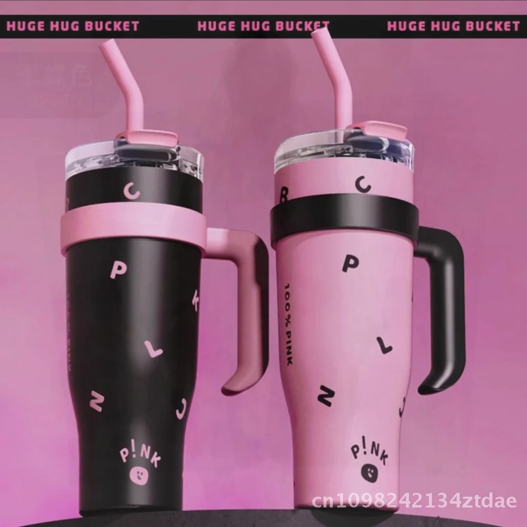 

Large Capacity 40oz Black/Pink Stainless Steel Vacuum Insulated Water Cup with Handle Ice Cream/Hug Cup 304 Inner Liner for